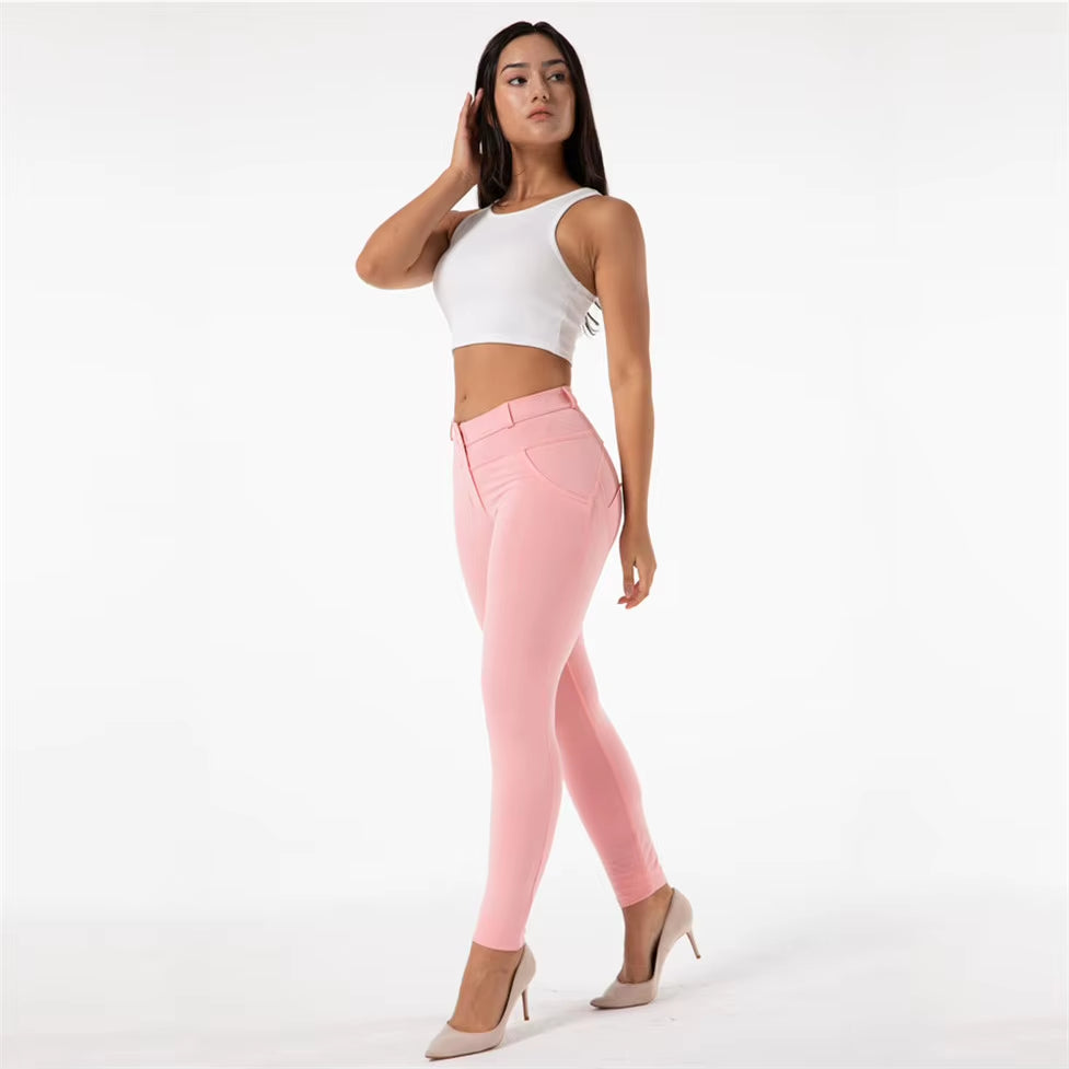 Shascullfites Melody Pink Women Pants Trouser Women Fashion Stretch Jeggings Skinny Pants Gym Leggings Full Length Summer