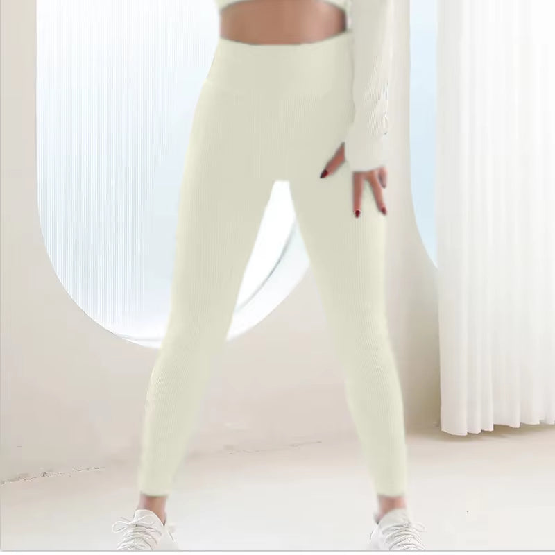 Seamless Ribbed Leggings for Fitness Women Sport Legging Push up Workout Striped Leggins Ladies High Waist Sexy Gym Legins Woman