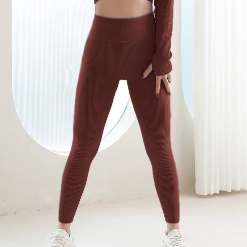 Seamless Ribbed Leggings for Fitness Women Sport Legging Push up Workout Striped Leggins Ladies High Waist Sexy Gym Legins Woman