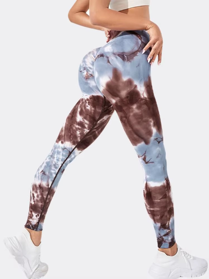 Fashionable Sexy High Waist Sports Leggings Printed Gym Tights Woman Running Pants Booty Lifting Leggings Tie Dye Push up Leggi