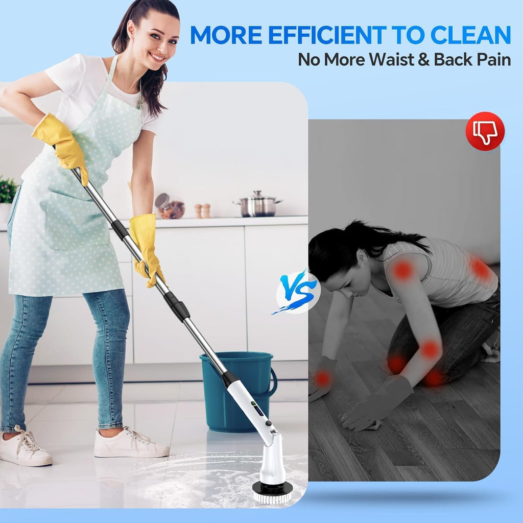 Electric Spin Scrubber, Cordless Cleaning Brush with 9 Replaceable Brush Heads, Tub and Floor Tile 360 Power Scrubber Dual Speed with Adjustable Detachable Handle for Bathroom Kitchen Car (9)