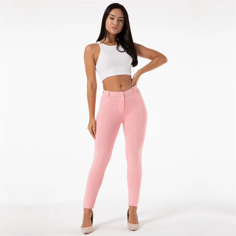 Shascullfites Melody Pink Women Pants Trouser Women Fashion Stretch Jeggings Skinny Pants Gym Leggings Full Length Summer
